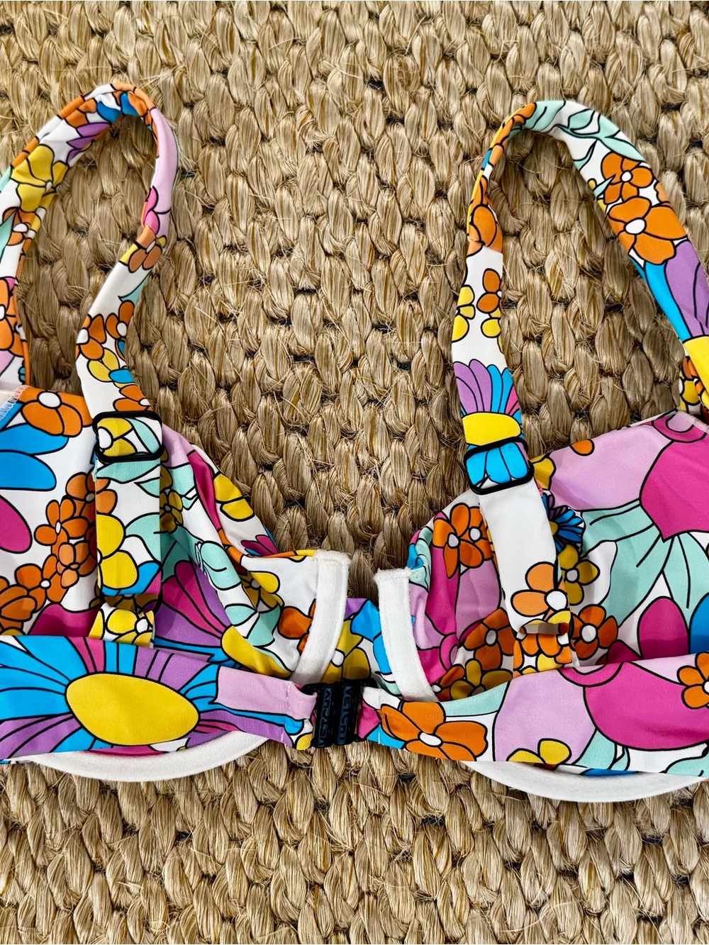 Floral Retro Print Underwire Bikini Top - Pink & Orange - Picture 6 of 6